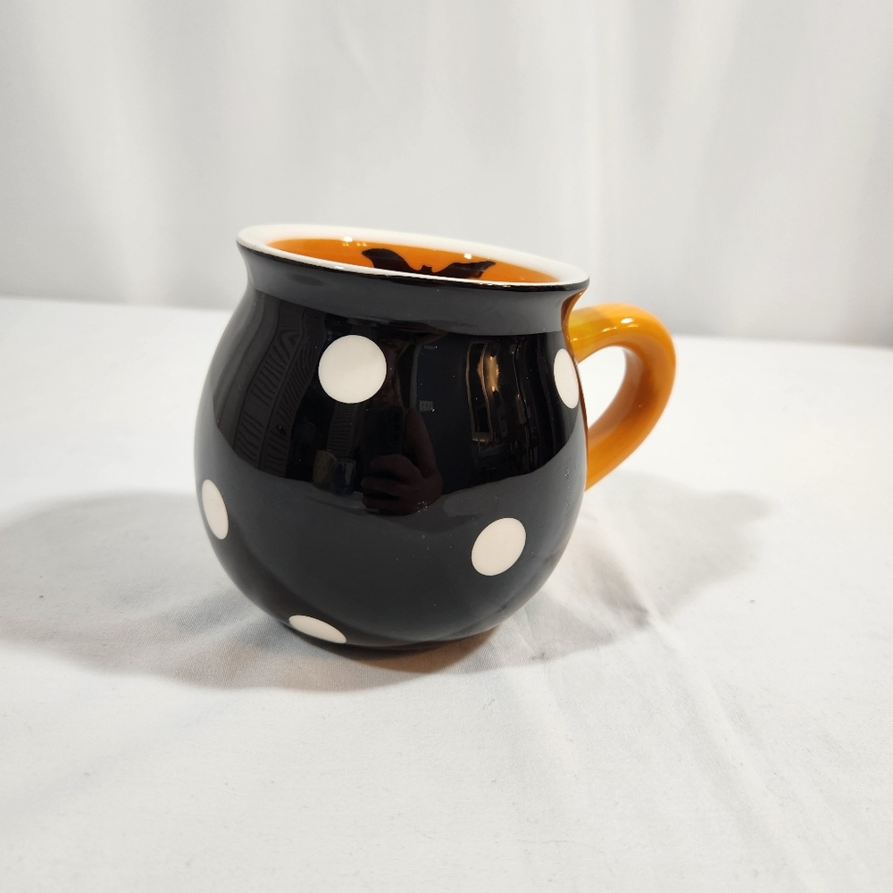 TerroMoto Bat Polka Dot Black and White Mug with Orange Handle Cup Coffee Tea